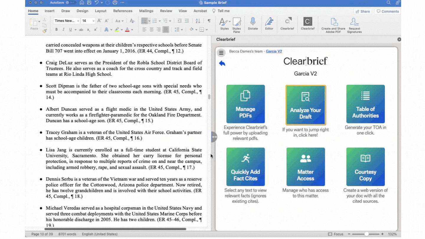How to add a fact cite within Clearbrief
