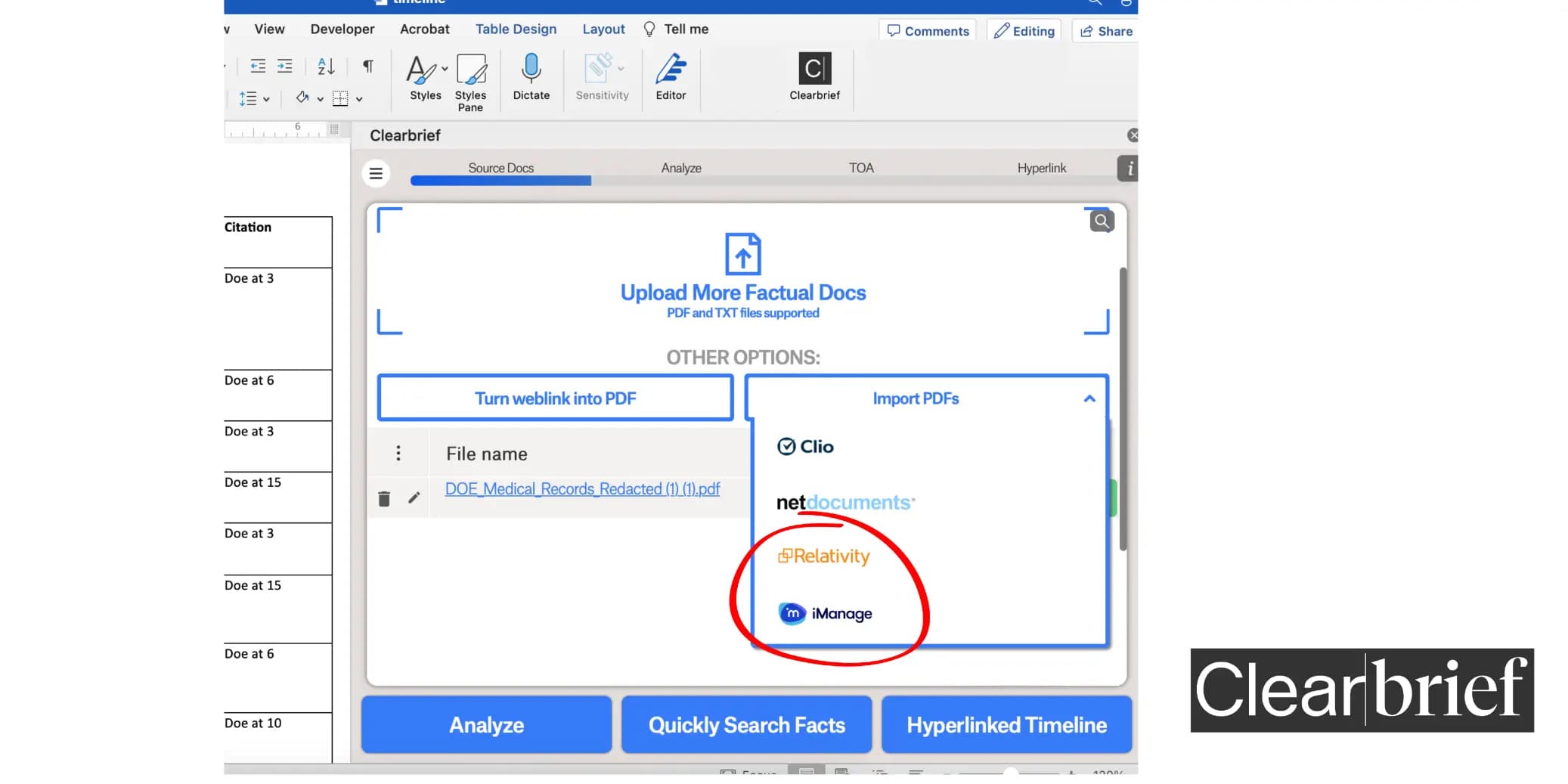 Relativity & Imanage import screenshot